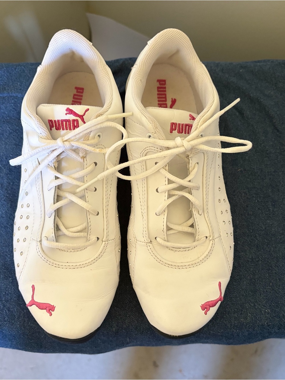 Vintage Puma White Pink Rhinestone Sneakers Womens 4.5 / Youth 3 Y2K